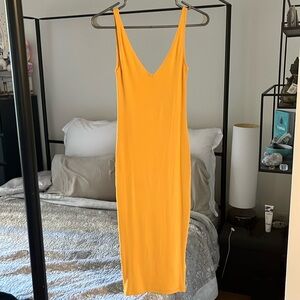 H&M form fitting midi vibrant yellow dress